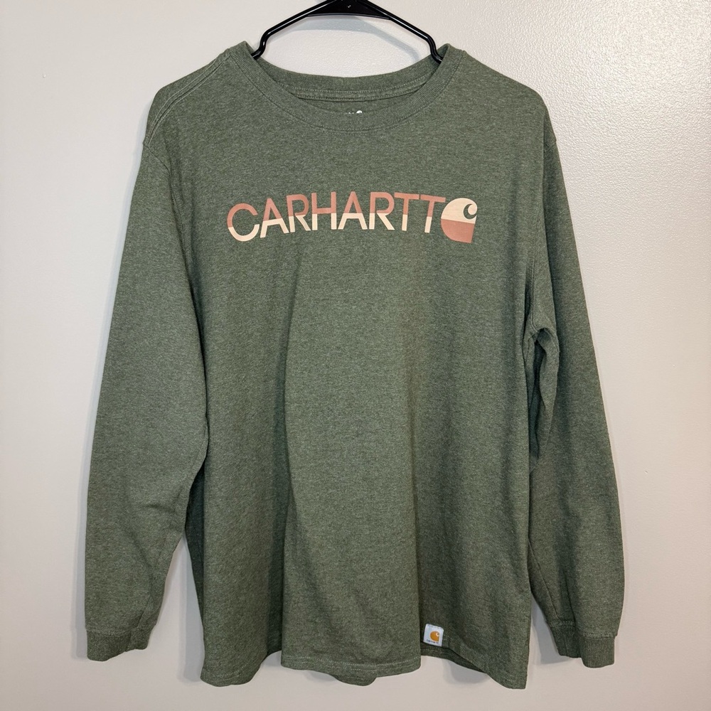 Carhartt Olive Long Sleeve Branded Graphic Tee Ombré Rugged Women’s 1X (16W-18W)